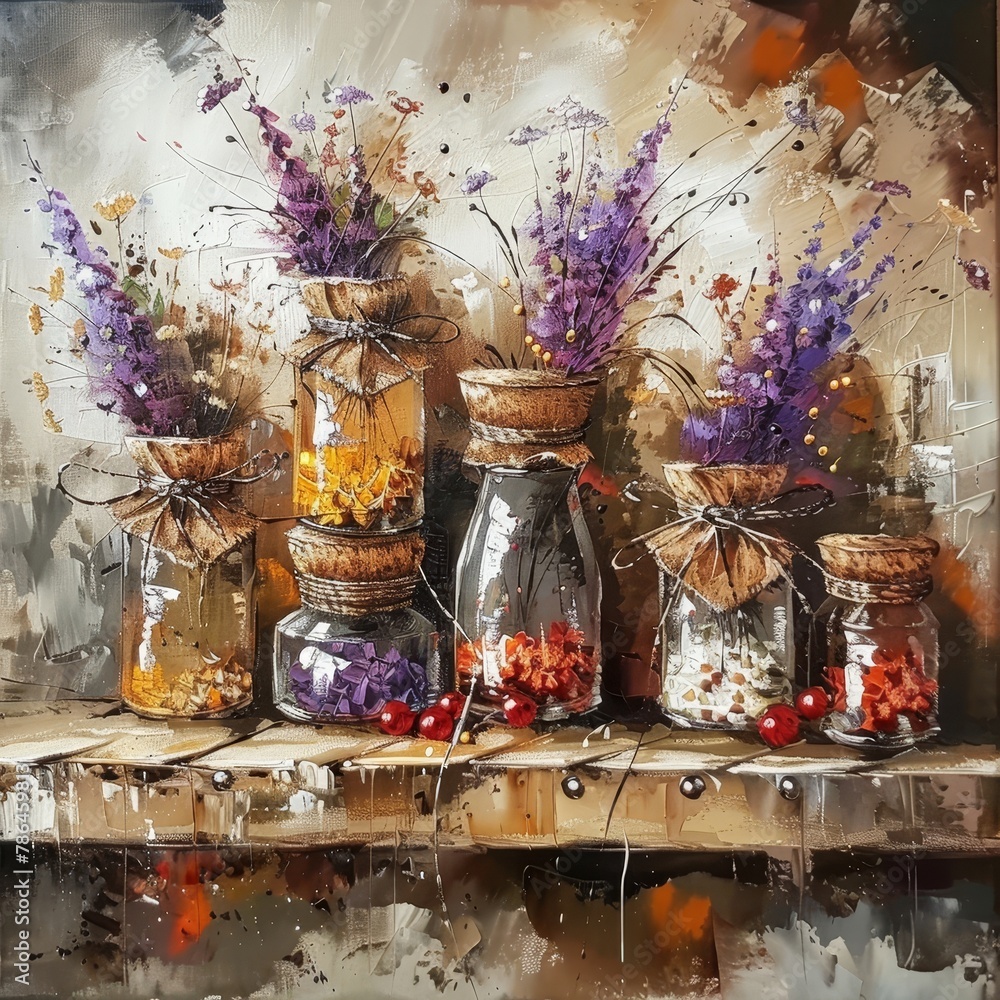 Kitchen shelf with jars, rustic, farmhouse art, AI generated Kitchen shelf with jars, rustic, farmhouse art, AI generated