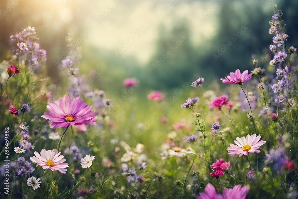Fototapeta premium Nature background with wild flowers