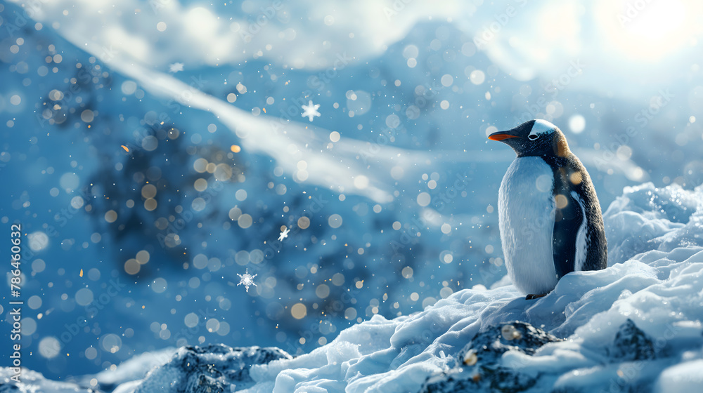 Obraz premium Winter Wonderland: A Majestic Penguin amidst a Snowy Landscape