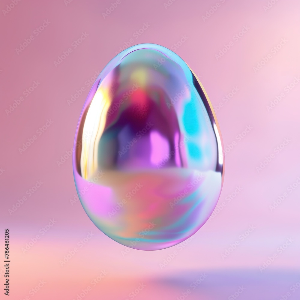 A iridescent egg on a pink background. A iridescent egg on a pink background.