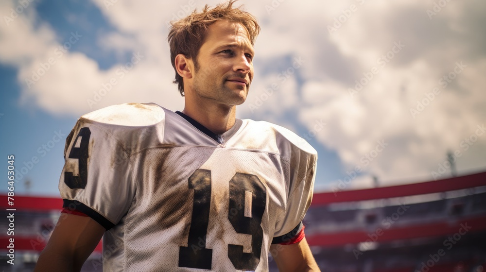 Fototapeta premium Cheerful 30-Year-Old Man in Action, Playing American Football