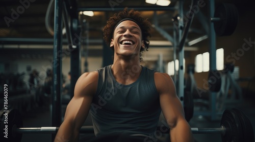 Brunette Fitness Enthusiast Smiling During Intense Bench Press Workout