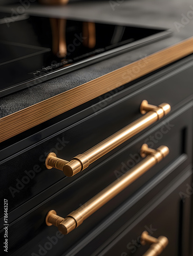 Elegant Golden Handle on a Luxurious Dark Blue Door