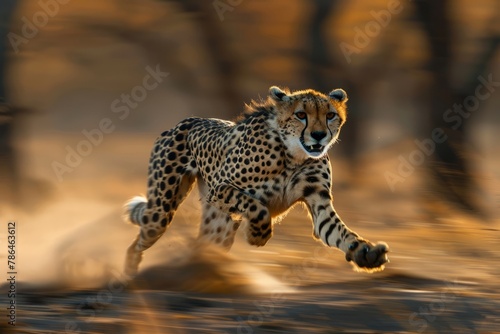 Cheetah is running to hunt prey in African national park