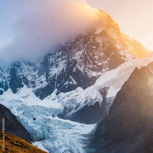 Sunrise over the snowy mountains