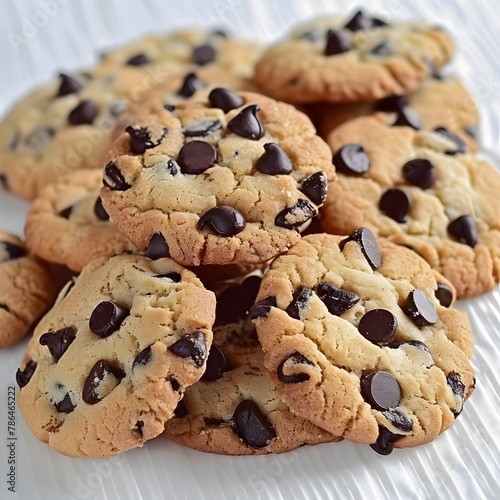 Freshly Baked Chocolate Chip Cookies on Crisp White Background Irresistible Homemade Dessert Treat for Snack or Indulgence