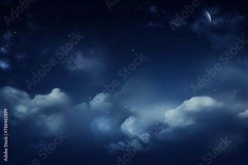 blue night sky with stars and the moon, in the style of infinite space