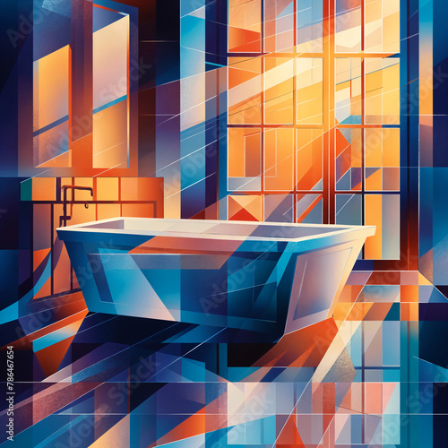 Vector illustration of a mordern bathroom with window and bathtub photo