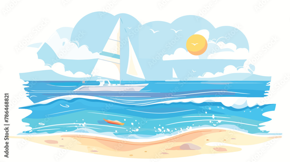 Beach landscape vector illustration. Cartoon seascape - obrazy, fototapety, plakaty 
