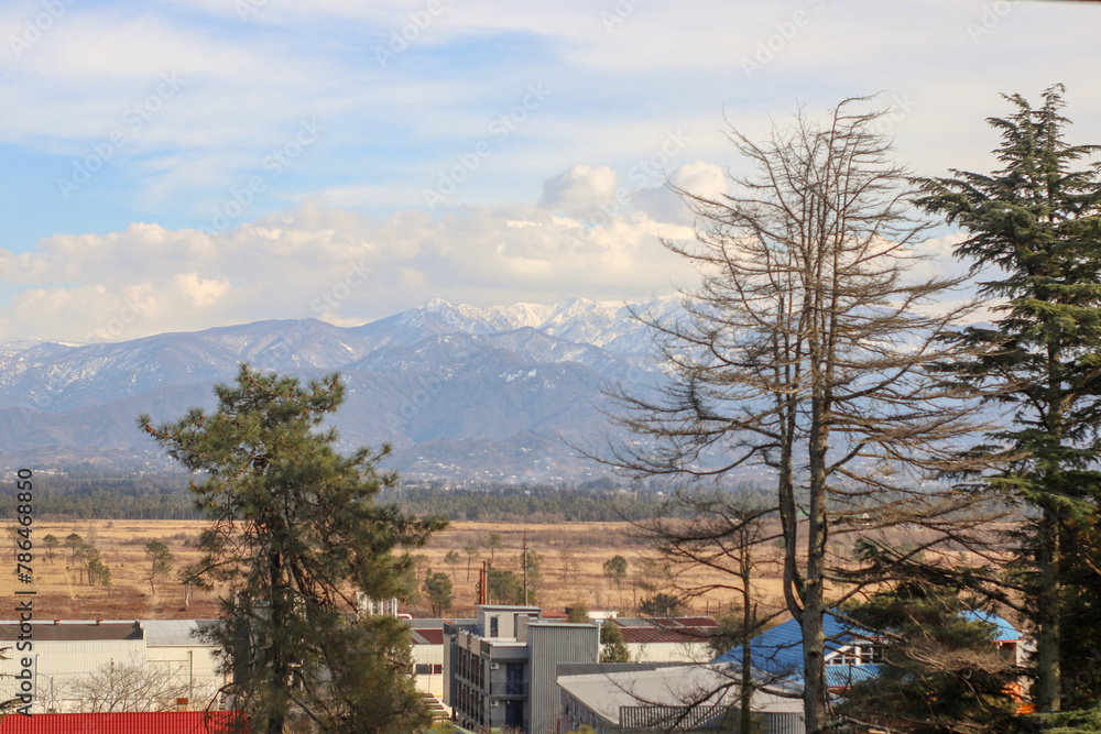 View from a drone from Kobuleti to the mountains of Kintrishi National Park, Georgia