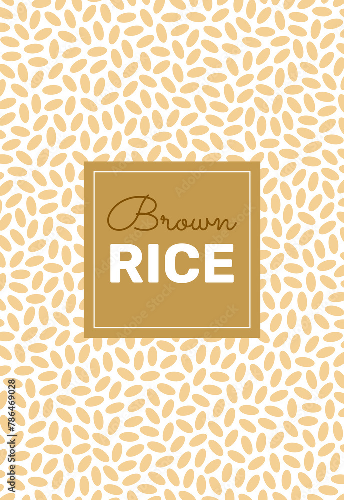 Brown Rice Title Brown rice background, abstract poster with label. Vector flat cartoon ...