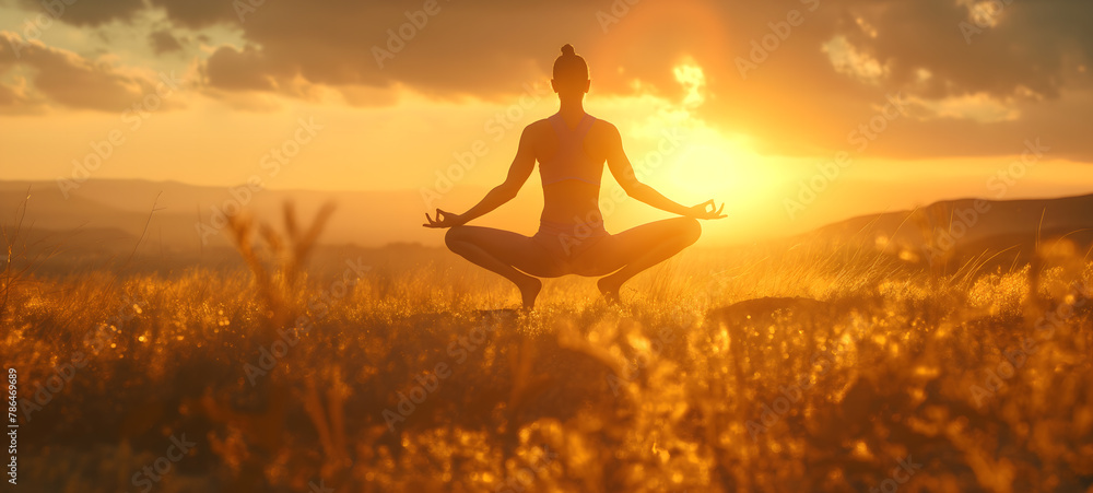 Woman in Contemplation at Sunset Surrounded by Nature
