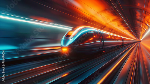 Time-lapse of a hyperloop pod traveling at high speed, science and technology, copy space © Sci-Tech