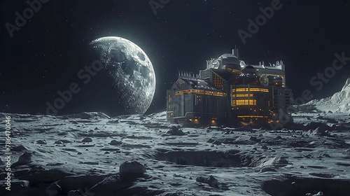 Time-lapse of a lunar mining operation, science and technology, copy space