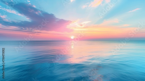 Inspirational calm sea with sunset sky. Meditation ocean and sky background. Colorful horizon over the water. Calmness  zen  tranquility concept  freedom and carefree design  nature scenery 