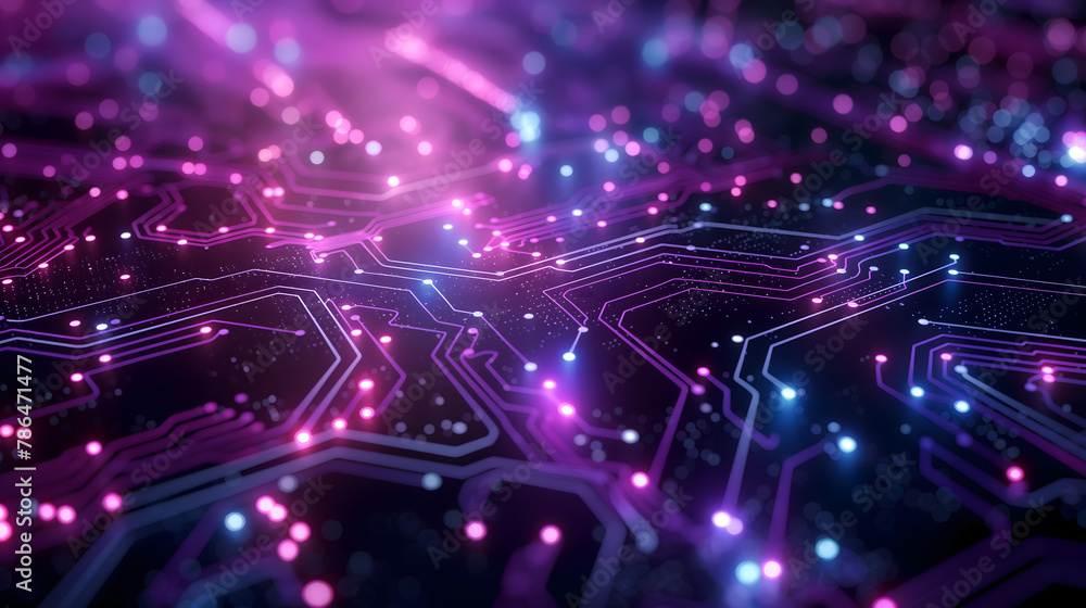 Colorful Abstract Circuit Board Background with Bokeh Lights Colorful Abstract Circuit Board Background with Bokeh Lights