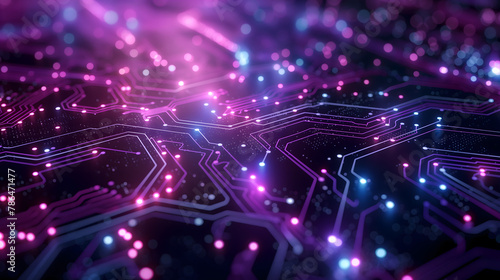 Colorful Abstract Circuit Board Background with Bokeh Lights