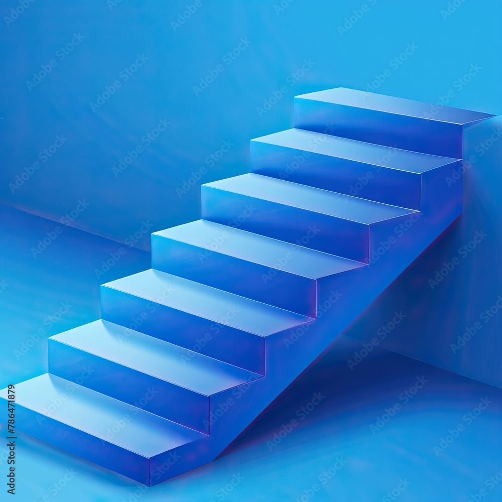 Blue staircase going up in a blue void Blue staircase going up in a blue void