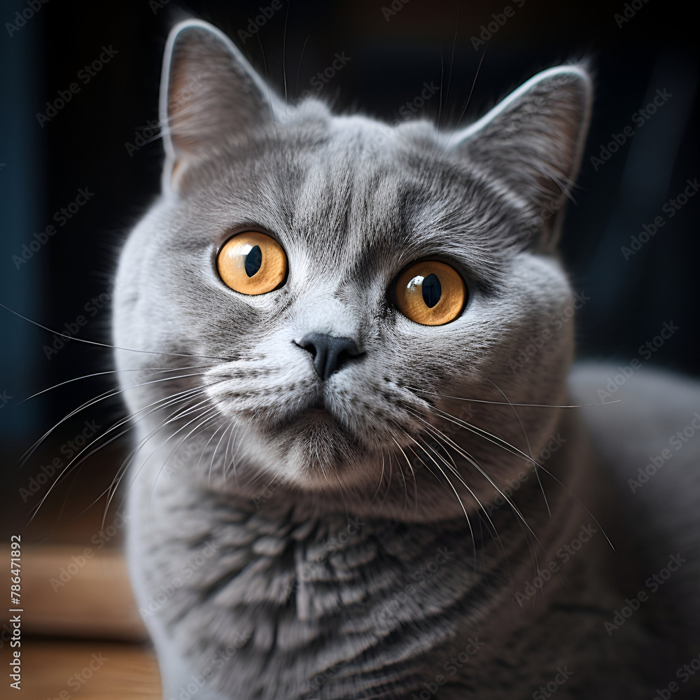 Vertical selective focus closeup of a British Short-haired grey cat Vertical selective focus closeup of a British Short-haired grey cat