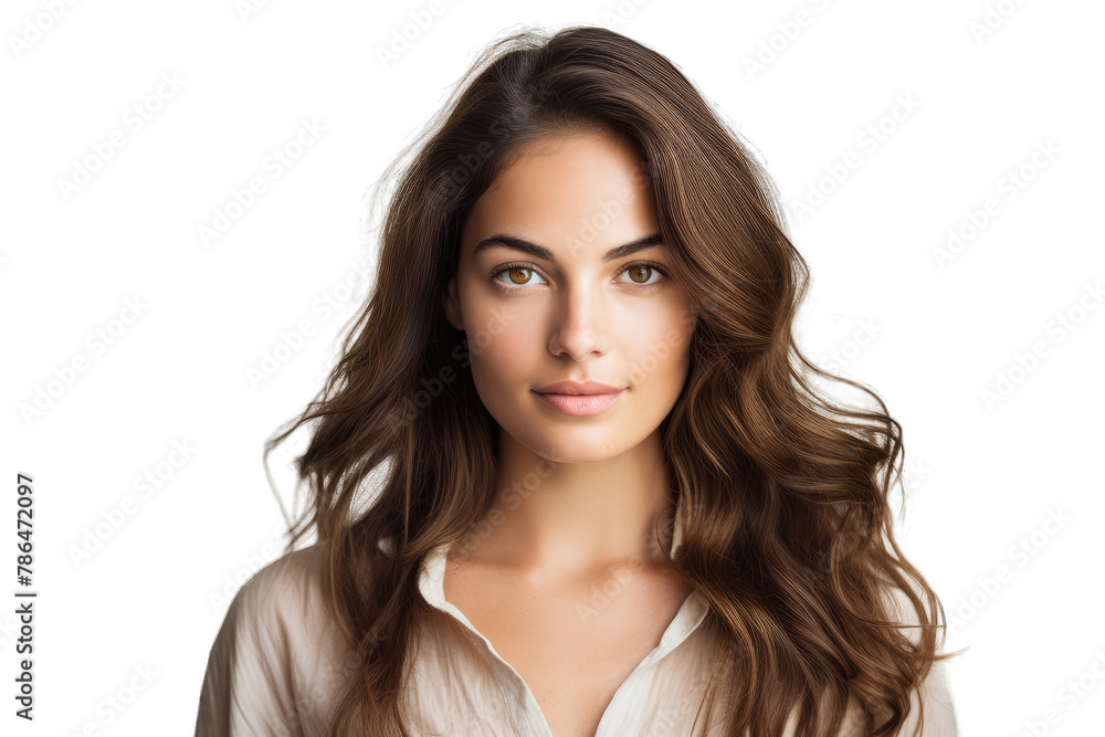 Confident Attractive Young Woman with Wavy Hair in Blouse - Transparent PNG Confident Attractive Young Woman with Wavy Hair in Blouse - Transparent PNG