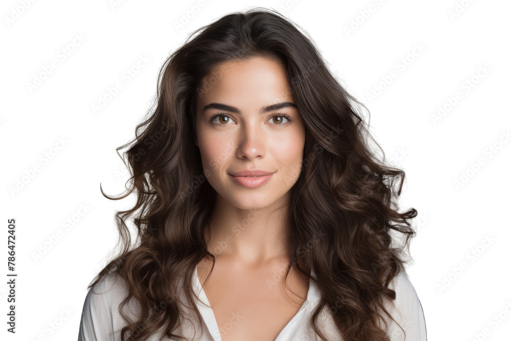 Confident Young Attractive Woman with Long Brown Wavy Hair in Blouse - Transparent PNG Confident Young Attractive Woman with Long Brown Wavy Hair in Blouse - Transparent PNG