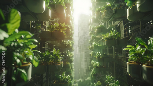 Time-lapse of a vertical farm growing crops in a urban setting, science and technology, copy space