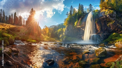 mountain waterfall in the national park Sumava-Czech Republic photo