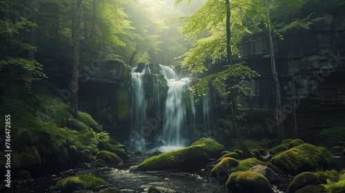 mountain waterfall in the national park Sumava-Czech Republic photo