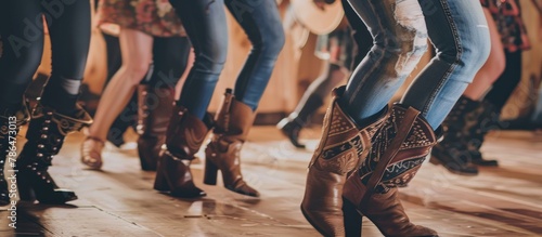 closeup shot of aligned cowboy boots