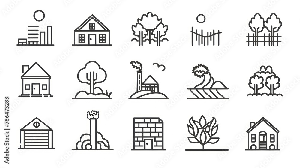 countryside and landscape icon set