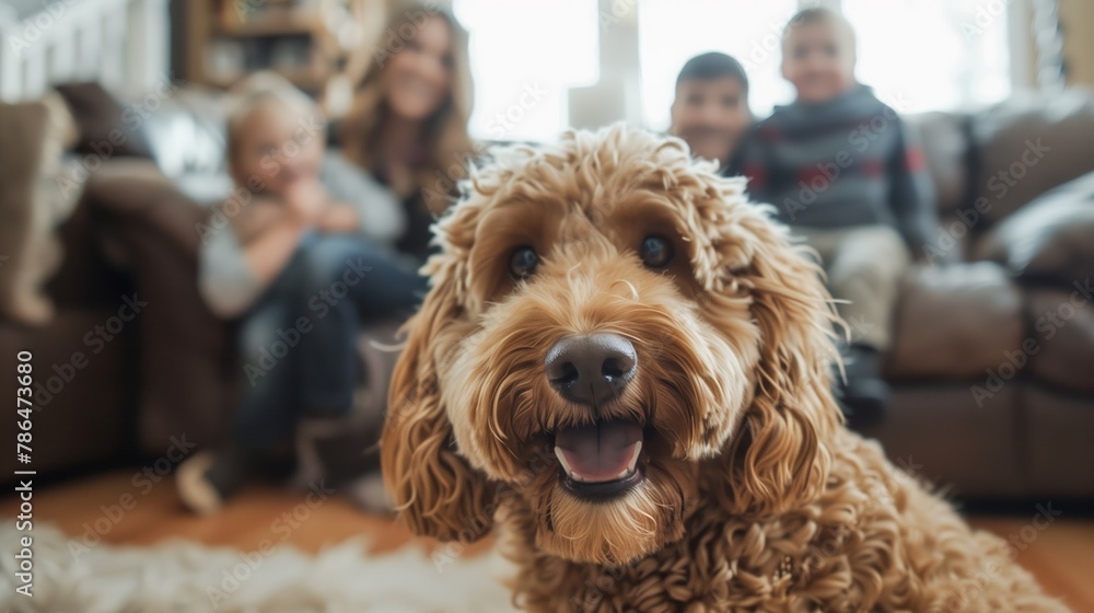 Labradoodle Enjoys Family Time Indoors Labradoodle Enjoys Family Time Indoors