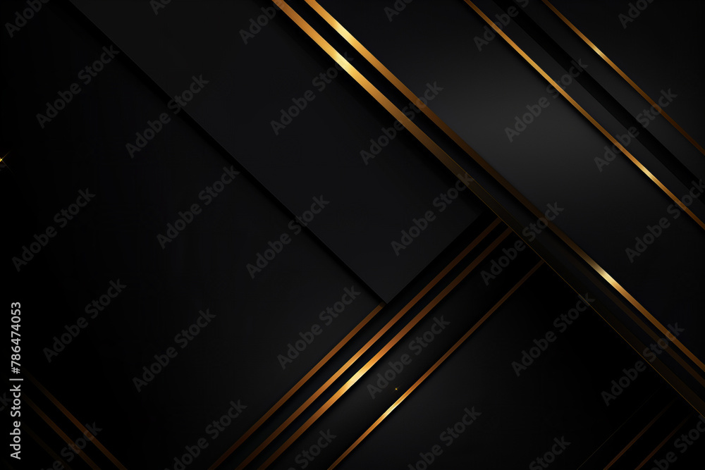 Dark deep black dynamic abstract background with golden diagonal lines. Modern luxury creative halftone premium gradient. 3d frame of business presentation banner for sale event night - obrazy, fototapety, plakaty 