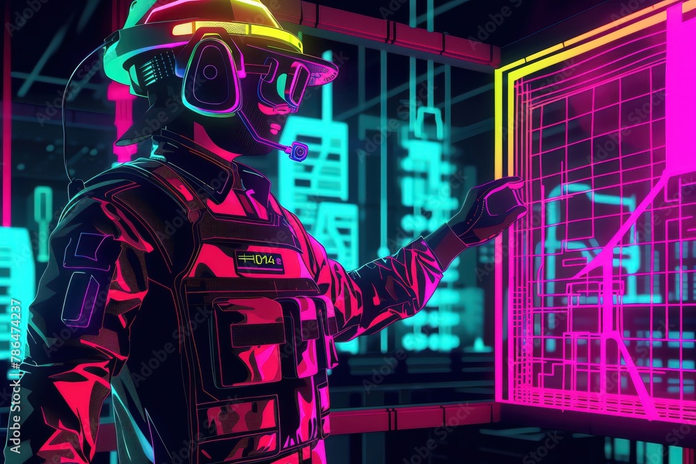 On the construction site, engineers used holograms to visualize the building structure, each layer a closeup of future architecture On the construction site, engineers used holograms to visualize the building structure, each layer a closeup of future architecture