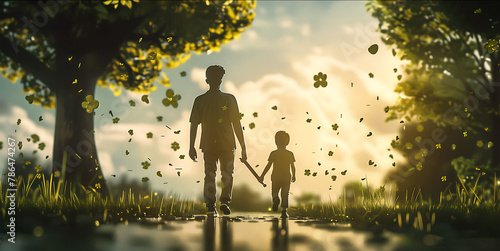 A picture of boy walks with his father on father's day