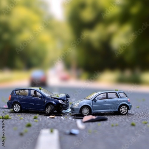Toy cars crashed on the road, car insurance concept