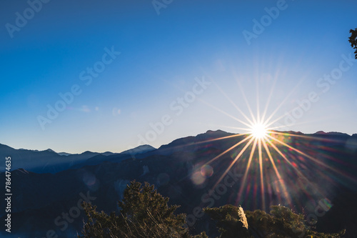 Breathtaking sunrise vista from Alishan Mountain, Taiwan. The Alishan National Scenic Area is a mountain retreat and nature reserve situated in Alishan Township, Chiayi County, Taiwan.