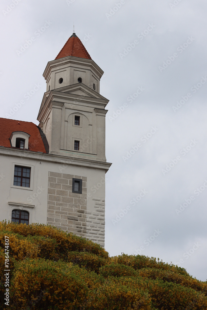 Bratislava Castle, Slovakia. Close up photo of a  castle tower. European architecture. 