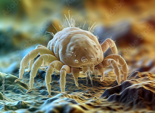 Ultra-Magnified Dust Mite Crawling on a Fibrous Surface in Vivid Detail photo