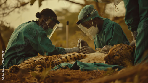 Wildlife protection: Veterinary Care for the Leopard. Generative AI photo