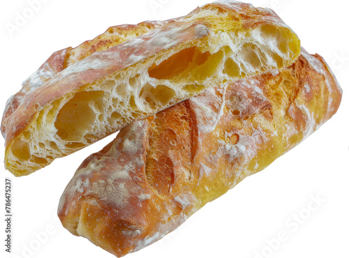 Ciabatta rustic Italian bread cut out png on transparent background
