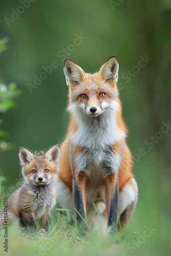 Raposa vermelha e seus filhotes na natureza - Papel de parede © Vitor