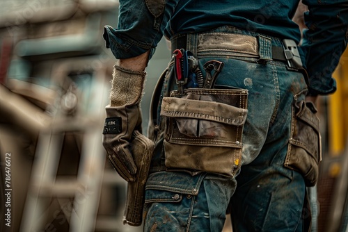 Construction worker with tool belt close-up