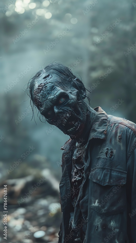 Bring the Long Shot Zombie to life in a realistic scene, blending the boundary between fantasy and reality Craft a vivid portrayal that immerses viewers in the gritty chaos of a zombie attack Utilize