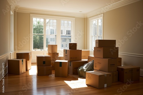 Interior of a apartment with moving boxes