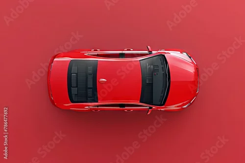 Obraz  z motywem A red car is shown from above.