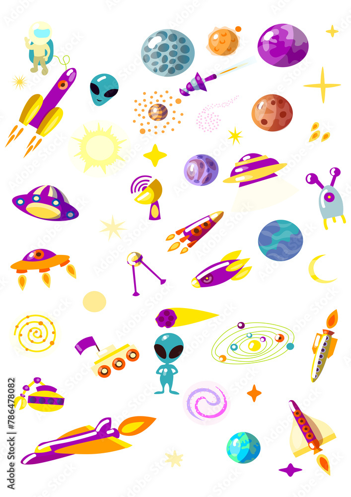 Cartoon space set design elements PNG illustration. Isolated set on white background. Cartoon space set design elements PNG illustration. Isolated set on white background.