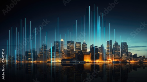 Financial Growth Concept. Abstract Data Line Graph Against Urban Backdrop. Business background. Corporate Success