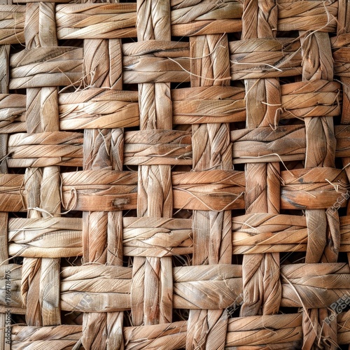 Close Up View of Beige Brown Woven Basket Material. Generative AI