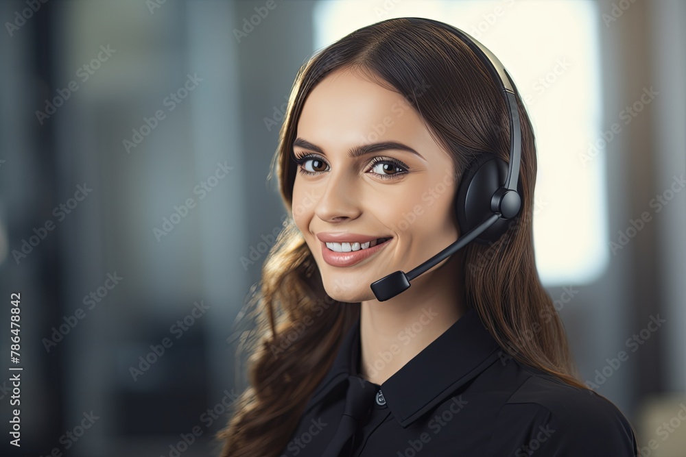 Portrait of a smiling female worker at call center Portrait of a smiling female worker at call center