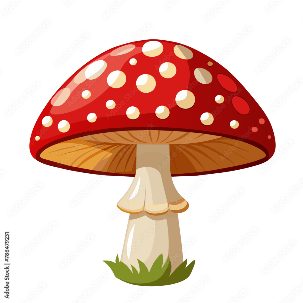 Cartoon Amanita muscaria (fly agaric) mushroom icon. Wild forest mushrooms in autumn Cartoon Amanita muscaria (fly agaric) mushroom icon. Wild forest mushrooms in autumn